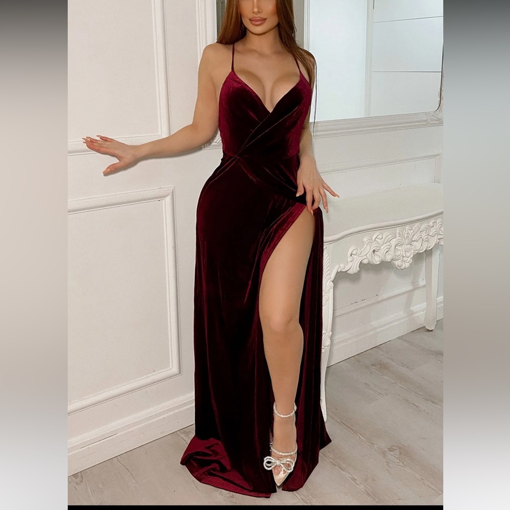 Burgundy velvet maxi dress
